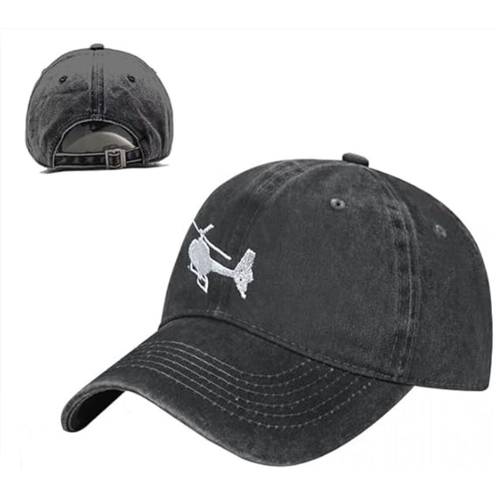 Unisex Black Cotton Helicopter Embroidered Adjustable Buckle Baseball Cap - Picture 4 of 4